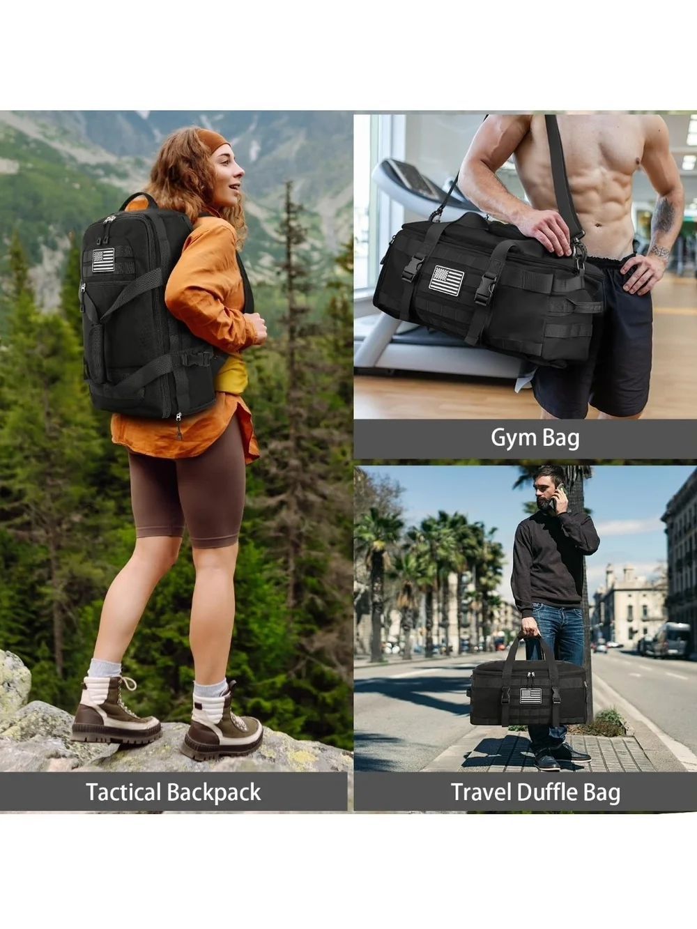 Tactical Black Travel Duffel & Backpack Set - Military Style